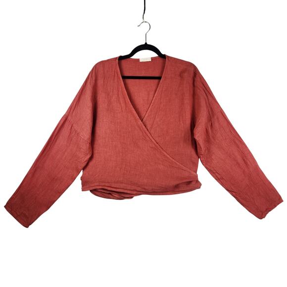Scandal Made in Italy 100% Linen Wrap Top Women’s SZ M Salmon Colorway Long Slvs - Picture 1 of 15
